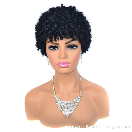 Onst Afro Peruca Kinky Curly Synthetic Hair Extension Wigs Short Hair Wigs For Black Women Wholesale Machine Made Wigs